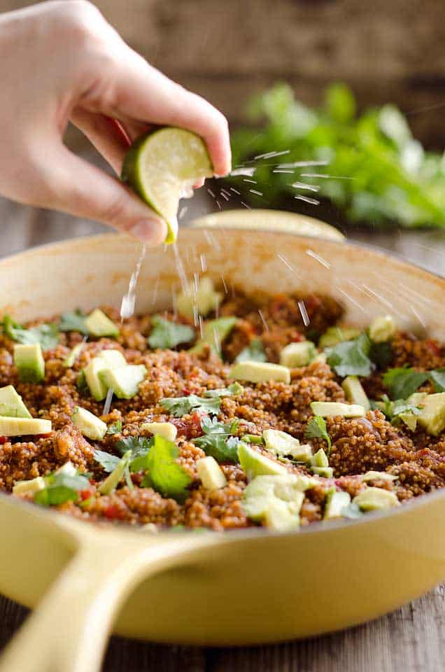 Light Taco Quinoa Skillet is a one pot dish with fresh flavors that makes an easy and healthy dinner!