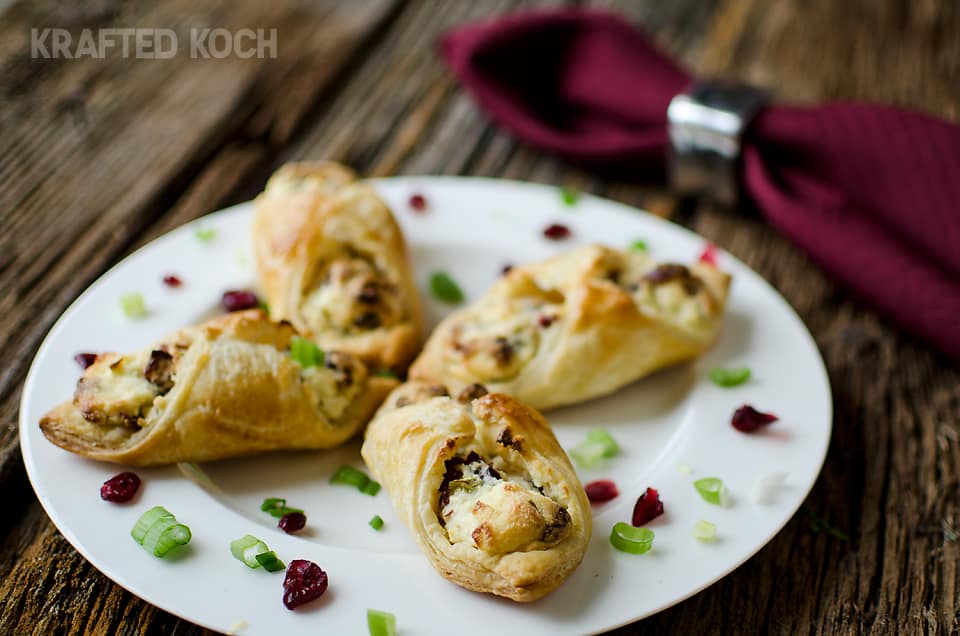 Cranberry & whipped feta puffs appetizer