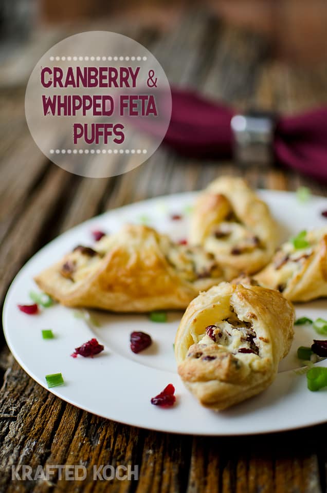 Cranberry & whipped feta puffs appetizer