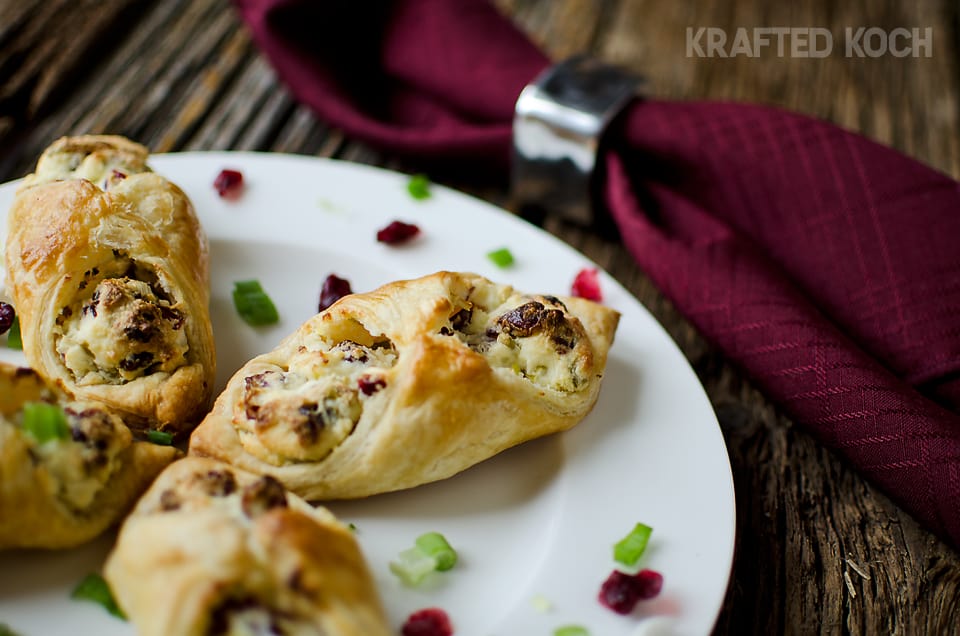 Cranberry & whipped feta puffs appetizer