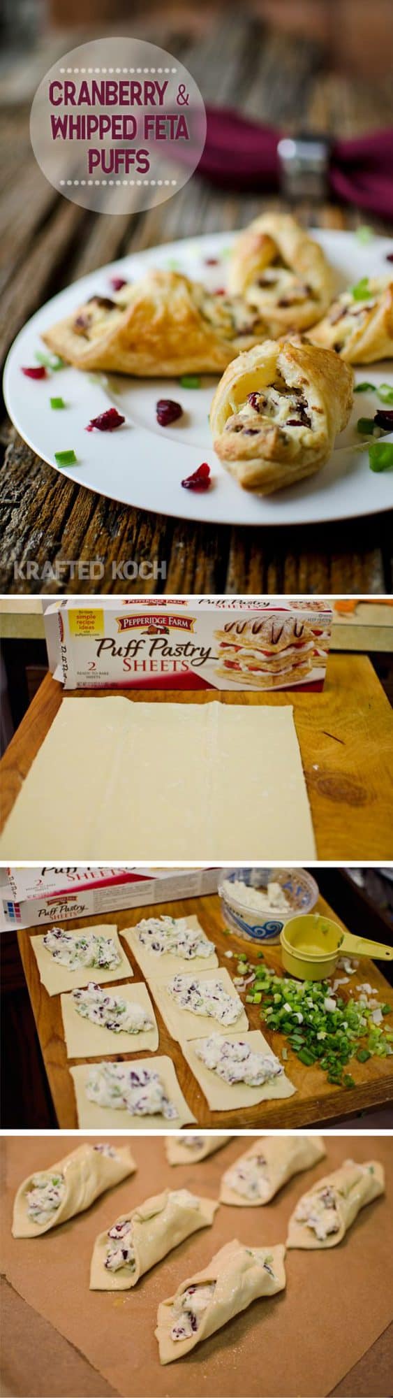 cranberry and whipped feta puffs