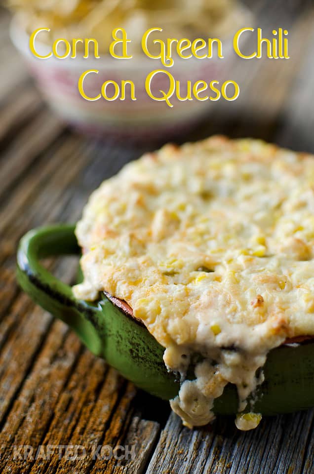 Corn Green Chilli Con Queso is an easy dip prepared in your Crock Pot that is sure to be a crowd-pleaser with crunchy sweet corn, flavorful green chilies and melted cheddar and queso fresco!