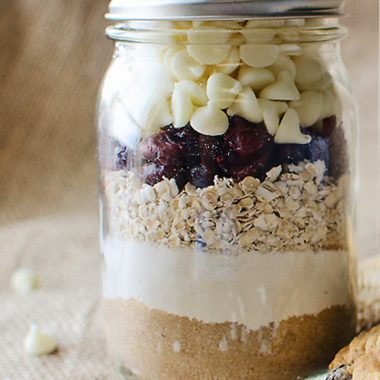 Cranberry White Chocolate Cookies in a Pint Jar are a recipe perfect for sharing a sweet dessert with friends and family or for a unique idea when making affordable holiday gifts!