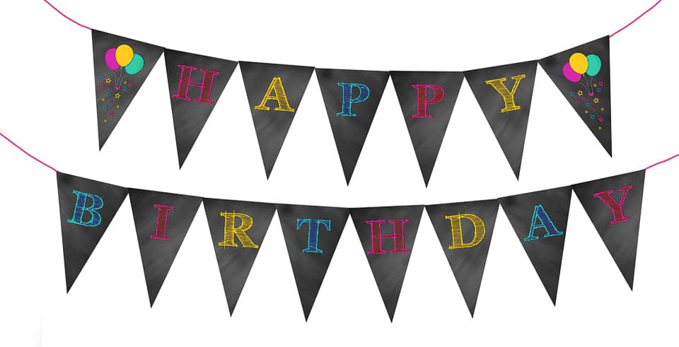 Happy Birthday Chalkboard Bunting Banner - Pink, Teal & Yellow www.kraftedkoch.com