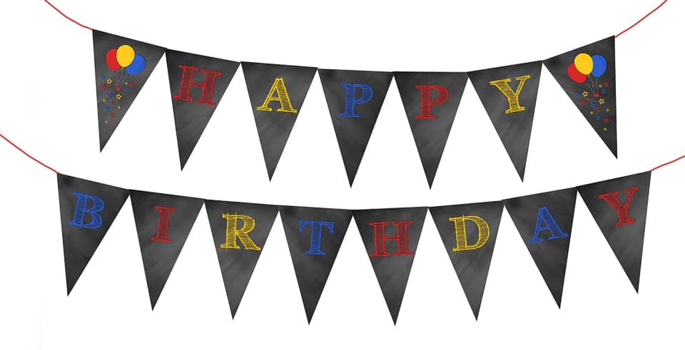 Happy Birthday Chalkboard Bunting Banner - Red, Blue & Yellow www.kraftedkoch.com