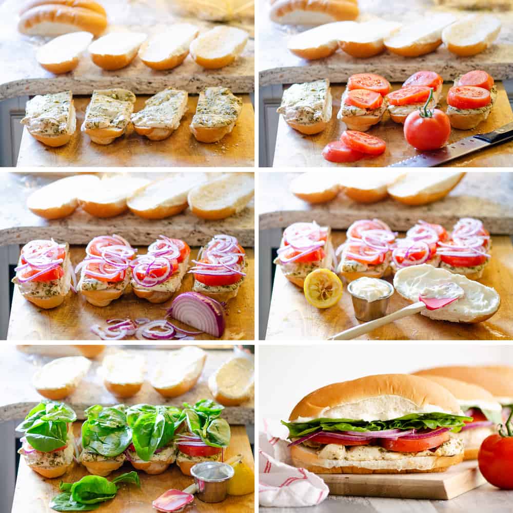 Pesto Chicken Sub Sandwich assembly step by step