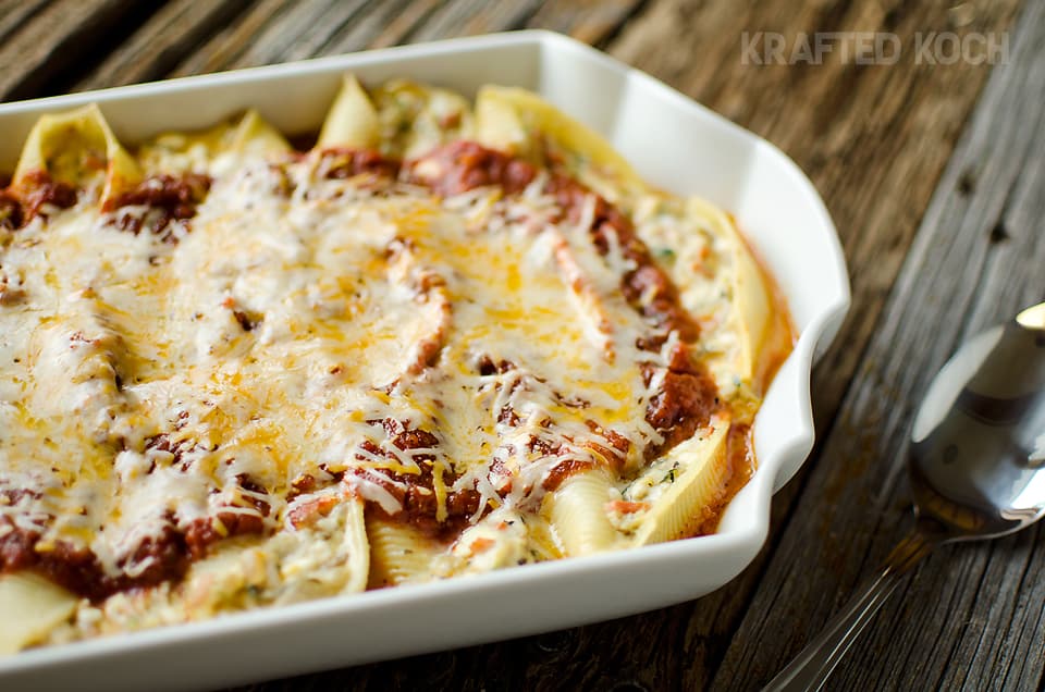 Vegetable & Three Cheese Stuffed Shells - Krafted Koch