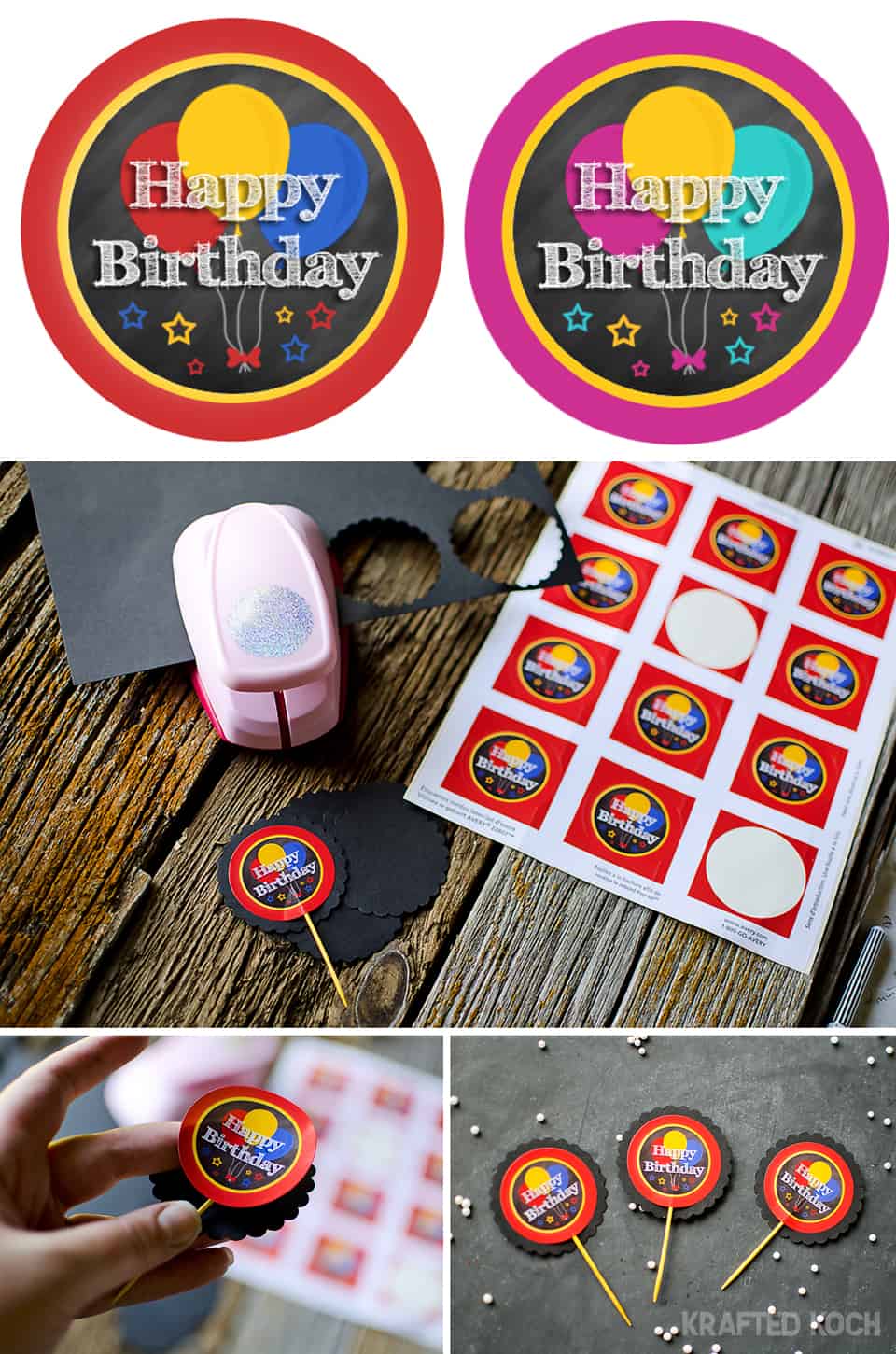 cupcake toppers - chalkboard birthday party boy girl free printable 