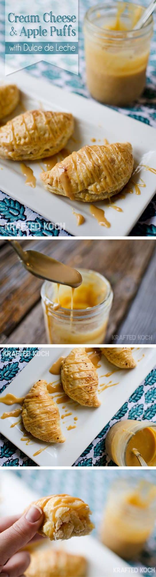 Apple & Cream Cheese Puffs with a Dulce de Leche drizzle - Krafted Koch - A fantastic fall appetizer!