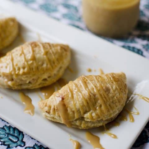 Apple & Cream Cheese Puffs with a Dulce de Leche drizzle - Krafted Koch