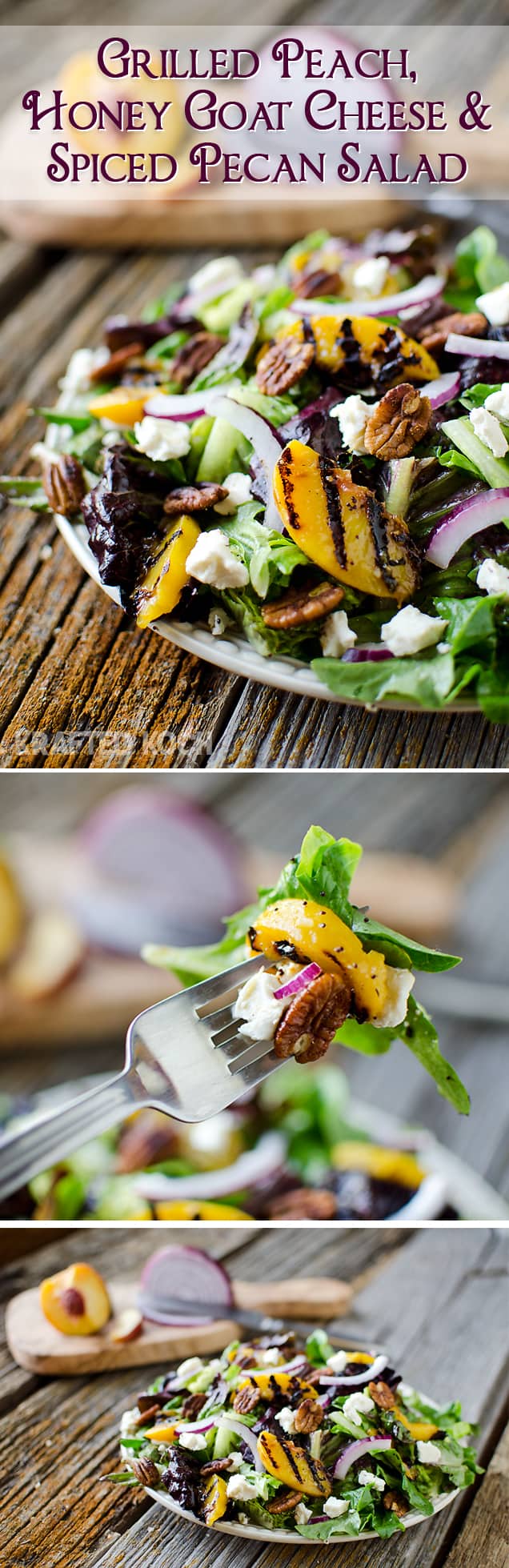 grilled peach, honey goat cheese & spiced pecan salad