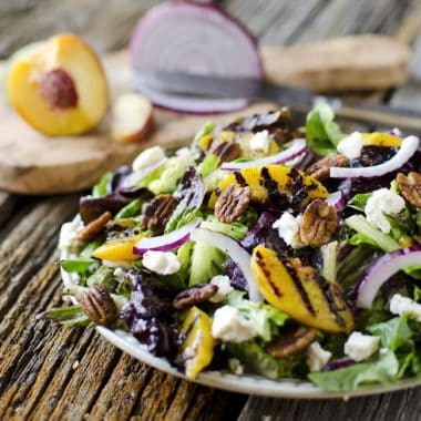 Grilled Peach, Honey Goat Cheese & Spiced Pecan Salad - Krafted Koch