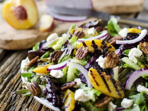 Grilled Peach, Honey Goat Cheese & Spiced Pecan Salad - Krafted Koch