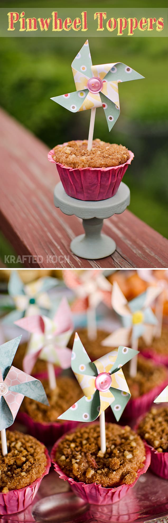 Pinwheel Cupcake or Muffin Toppers, Party Decor - Krafted Koch