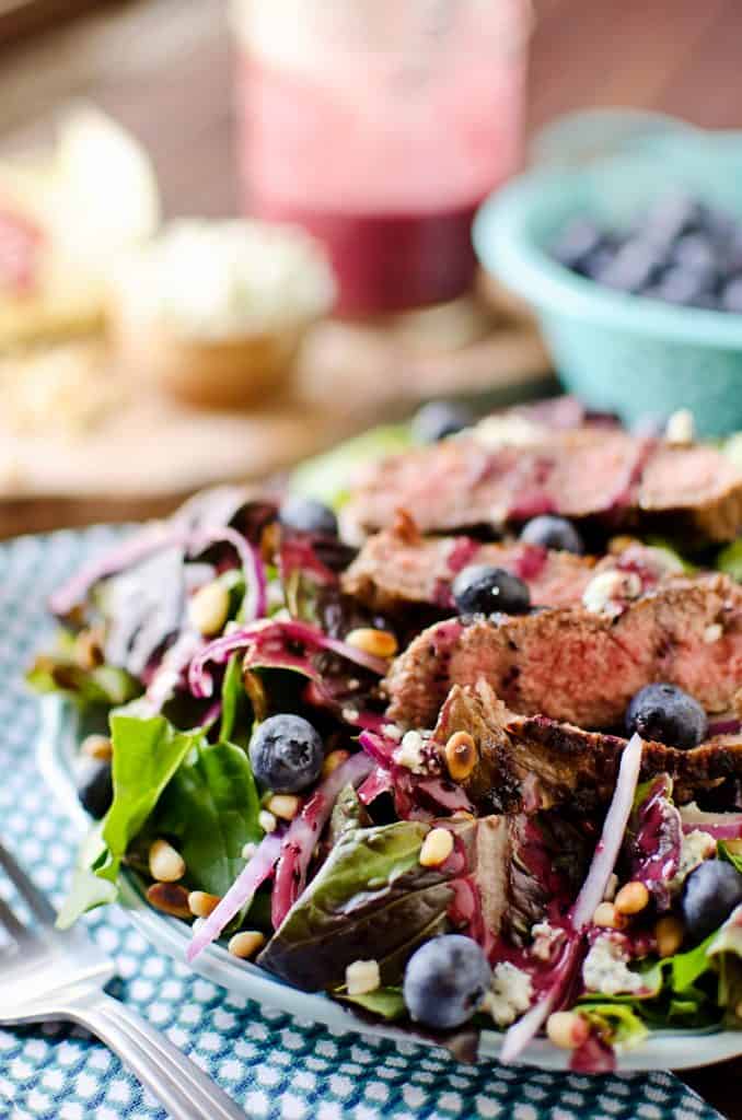 Steak & Bleu Cheese Salad with Blueberry Balsamic Dressing