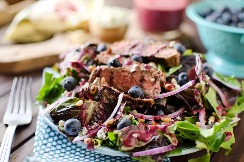 Steak & Bleu Cheese Salad with Blueberry Balsamic Dressing - Krafted Koch
