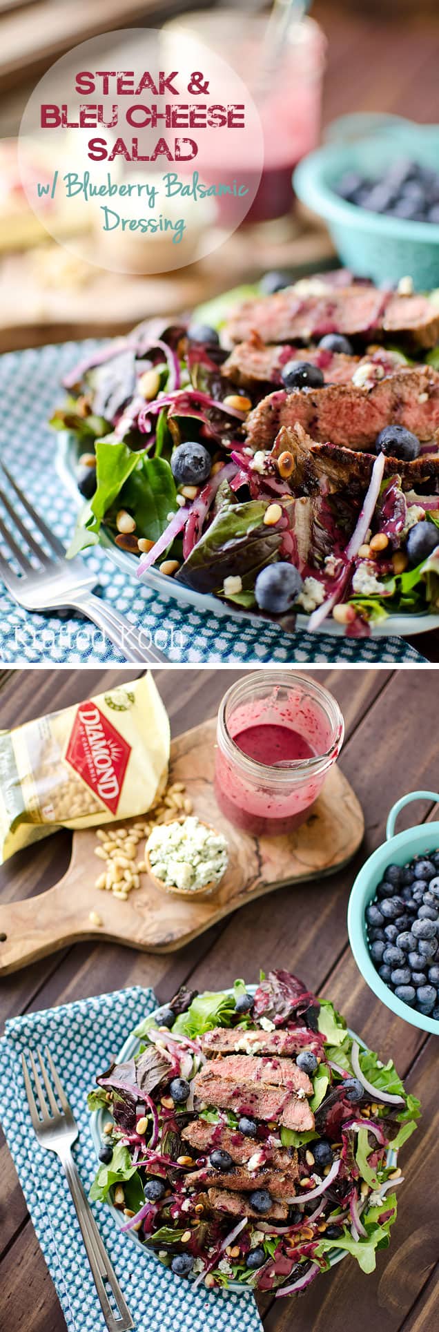 steak & bleu cheese salad with blueberry balsamic dressing