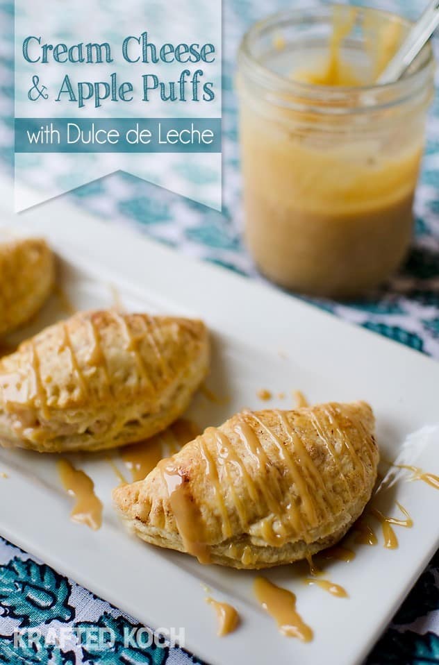 Apple Cream Cheese Puffs with a Dulce de Leche drizzle - Krafted Koch 