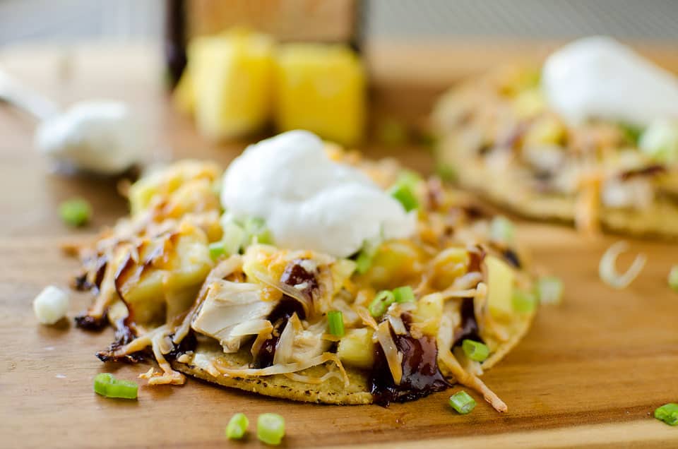 Light BBQ Chicken, Cheddar & Pineapple Tostadas - Krafted Koch - A light and easy weeknight dinner recipe the whole family will love!