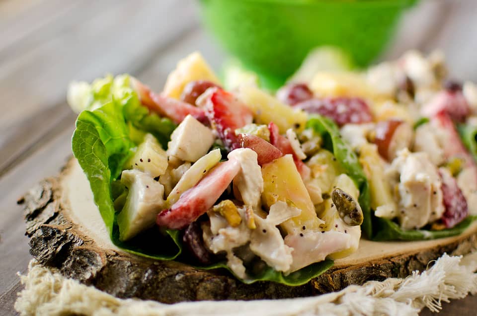Fruit & Chicken Salad Lettuce Cups with Creamy Poppy Seed Dressing