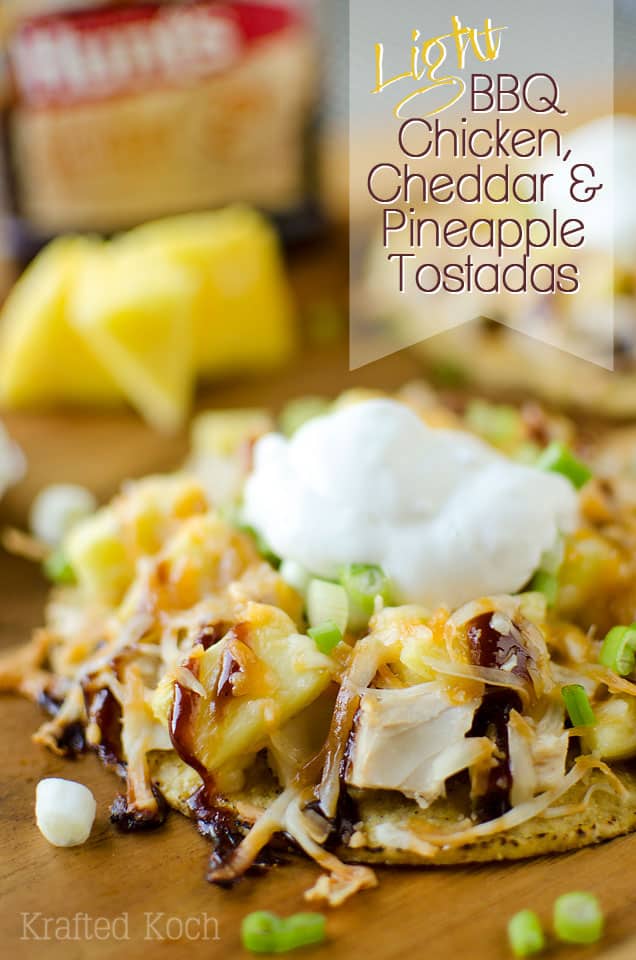 Light BBQ Chicken, Cheddar & Pineapple Tostadas - Krafted Koch - A light and easy weeknight dinner recipe the whole family will love!