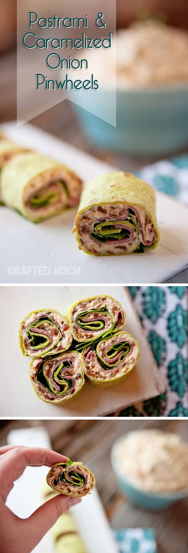 pastrami & caramelized onion pinwheels