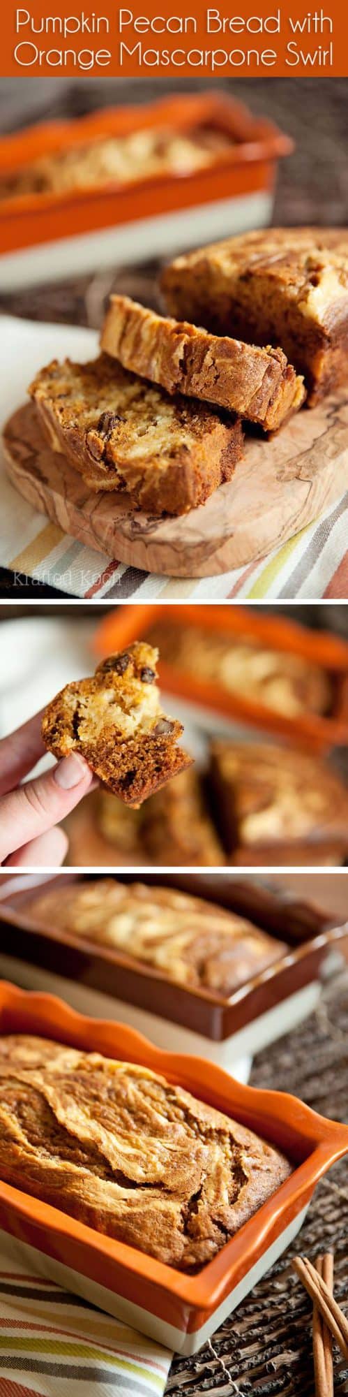 pumpkin pecan bread with orange mascarpone swirl