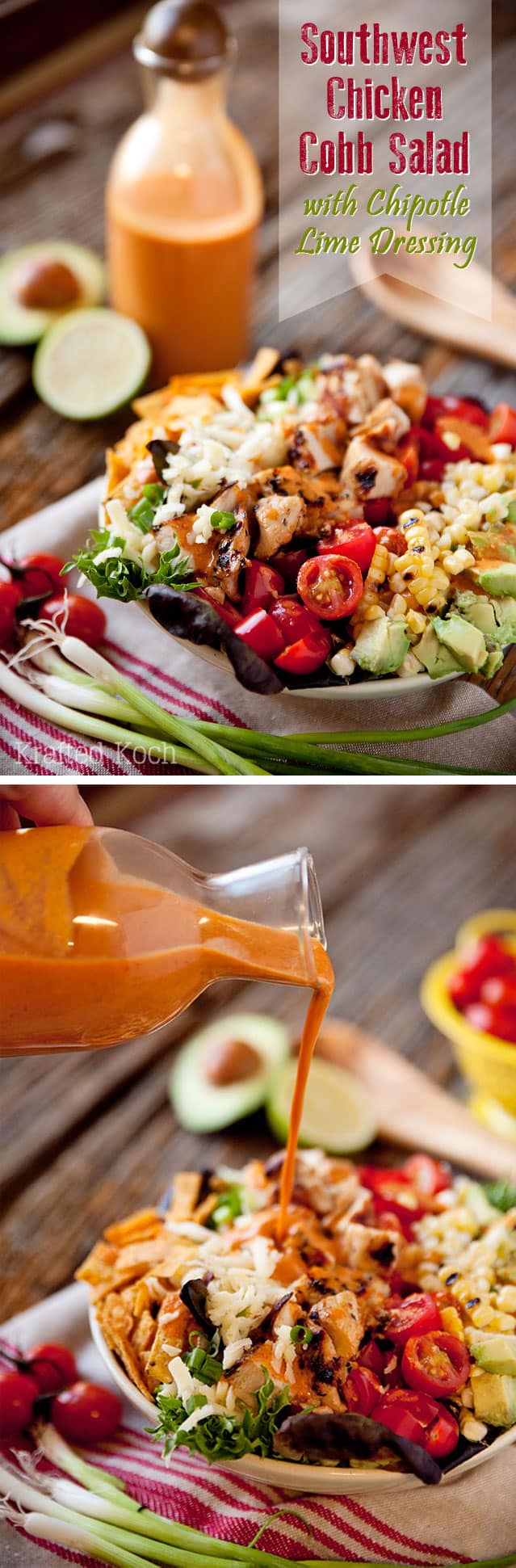 southwest chicken cobb salad with chipotle lime dressing