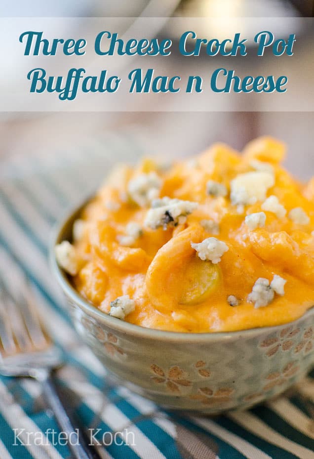 Three Cheese Crock Pot Buffalo Mac n Cheese - Krafted Koch - A quick and easy mac n cheese recipe for your Crock Pot bold buffalo flavor!