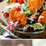 Crispy Buffalo Chicken Salad with Light Greek Yogurt Bleu Cheese Dressing - Krafted Koch - A light and easy salad recipe loaded with flavor!