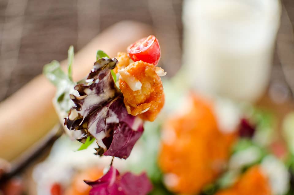 Crispy Buffalo Chicken Salad with Light Greek Yogurt Bleu Cheese Dressing - Krafted Koch