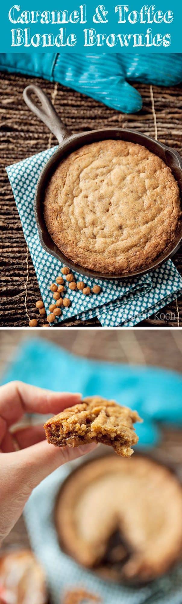caramel & toffee skillet blonde brownies