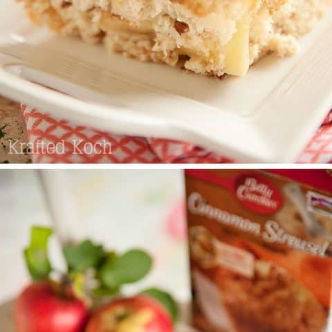 Apple & Cinnamon Streusel Coffee Cake - Krafted Koch - An easy breakfast coffe cake recipe that starts with a box mix and amps it up with fresh apples, sour cream and pecans!