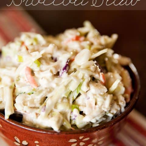 Bleu Cheese Broccoli Slaw - Krafted Koch - an easy and delicious side dish lightened up with more bold flavor and crunch than your traditional coleslaw!