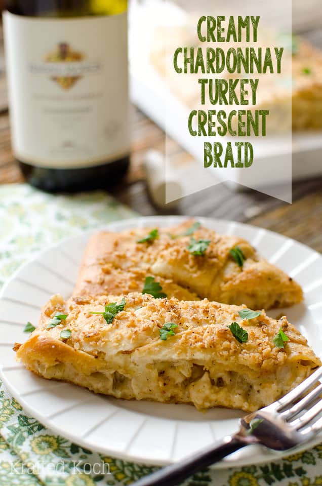 Creamy Chardonnay Turkey Crescent Braid - Krafted Koch - An easy and delicious dinner recipe to use up your leftover Turkey from Thanksgiving or rotisserie chicken.