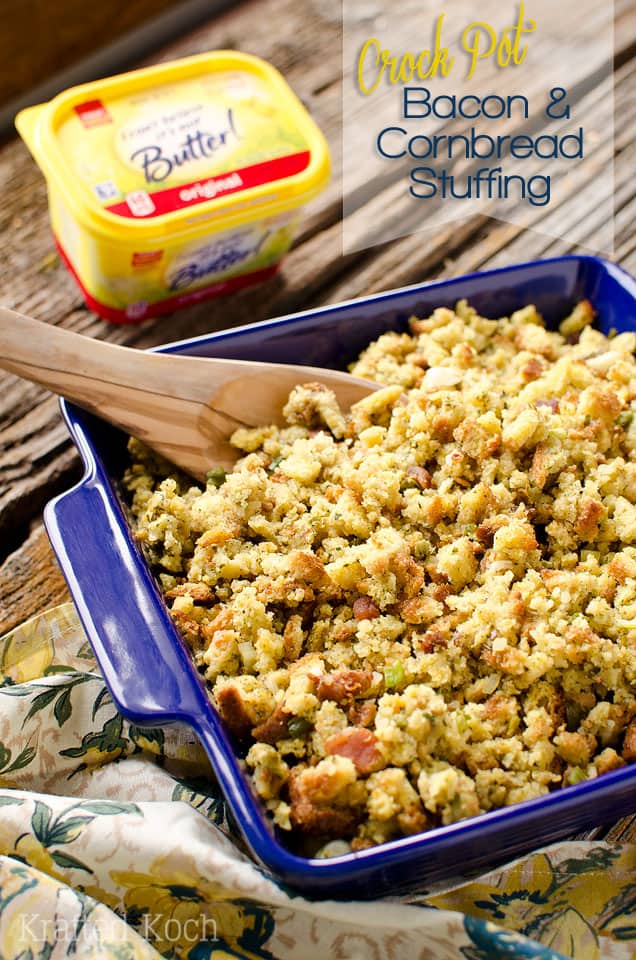 Crock Pot Bacon & Cornbread Stuffing - Krafted Koch - A quick and simple side dish recipe made in your slow cooker perfect for the holidays!