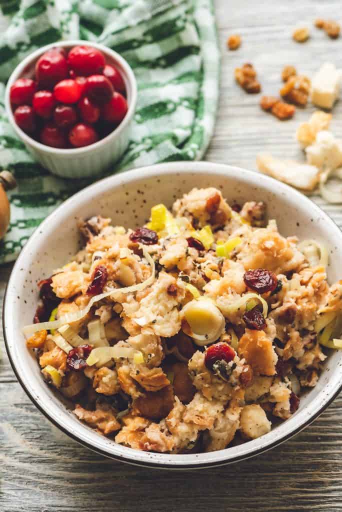 Crock Pot Cranberry Pecan Stuffing in bowl