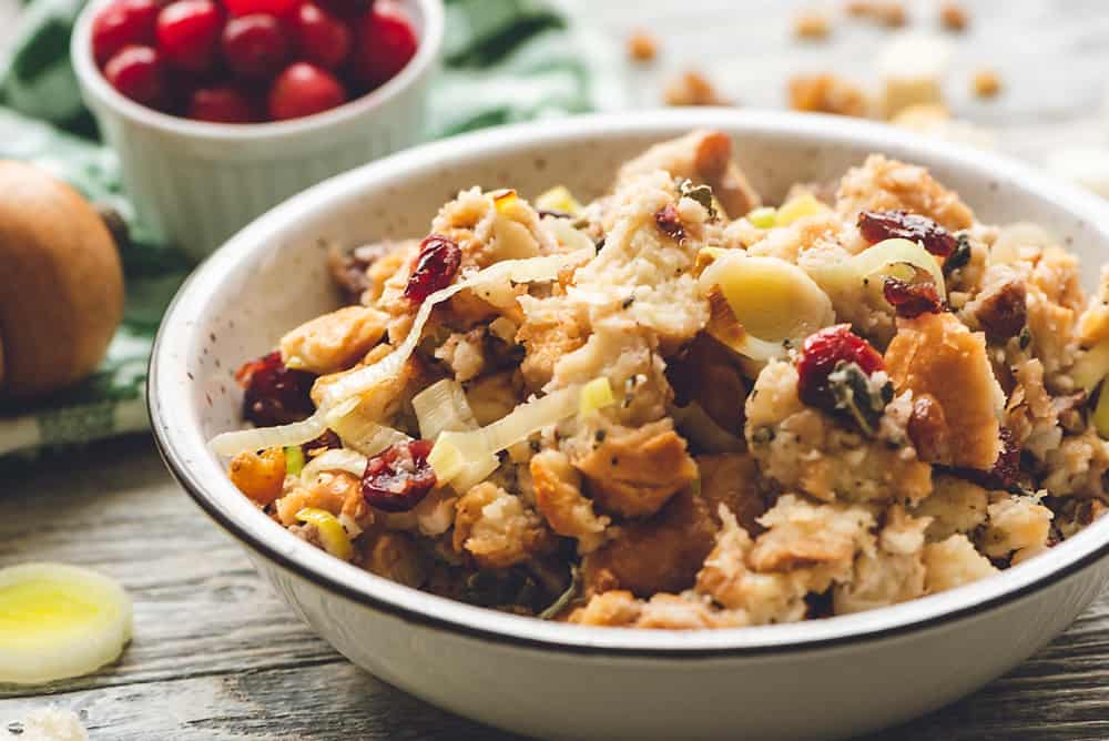 Crock Pot Cranberry Pecan Stuffing in bowl