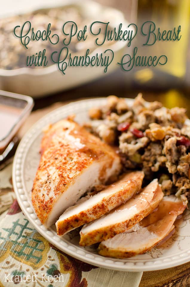 Crock Pot Turkey Breast with Cranberry Sauce - Krafted Koch - The BEST turkey recipe you will every try! Turkey breast that is brined and slow cooked for a wonderfully flavorful and crazy juicy piece of meat along with a cranberry sauce that makes itself in the slow cooker. You will never look at turkey the same way again!