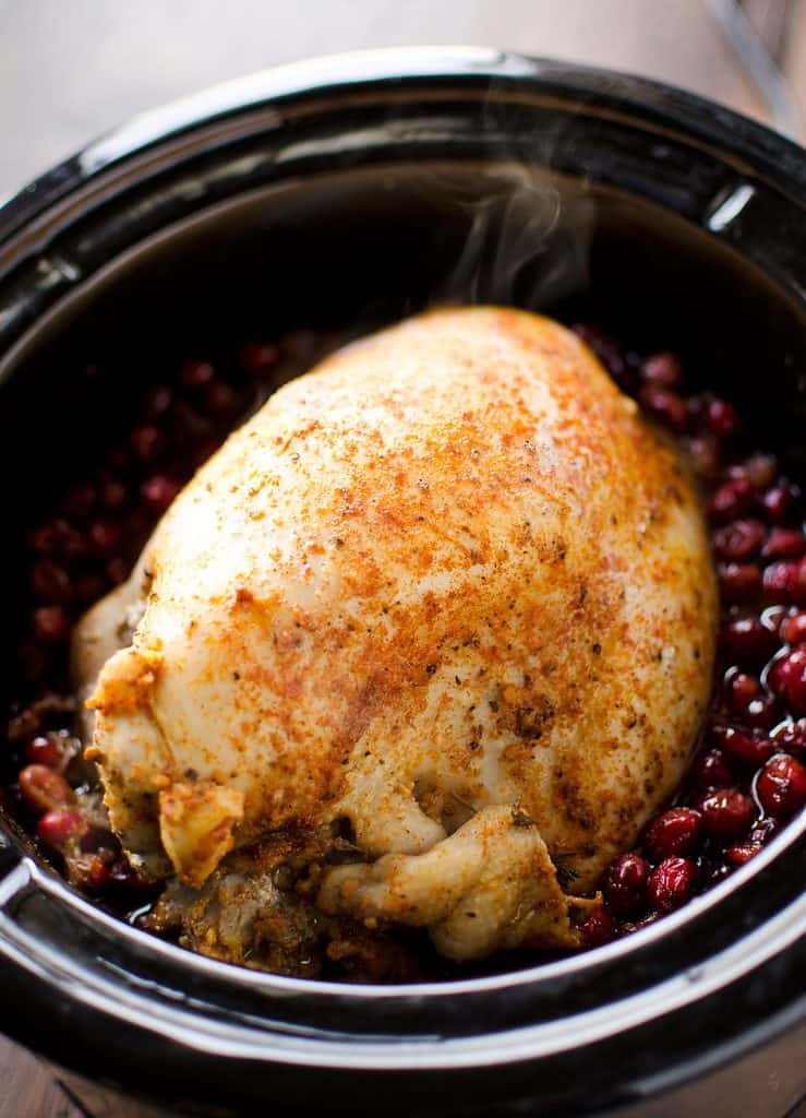 Crock Pot Turkey Breast with Cranberry Sauce in slow cooker