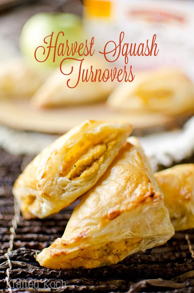 Harvest Squash Turnovers - Krafted Koch - A fall inspired appetizer recipe with creamy butternut squash and goat cheese paired with sweet apple, roasted garlic and sage and enveloped in a flaky puff pastry shell.
