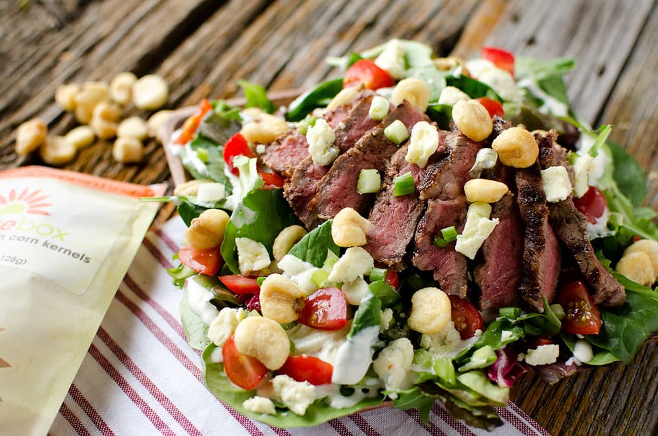 Steak & Bleu Cheese Salad with NatureBox Roasted Corn - Krafted Koch