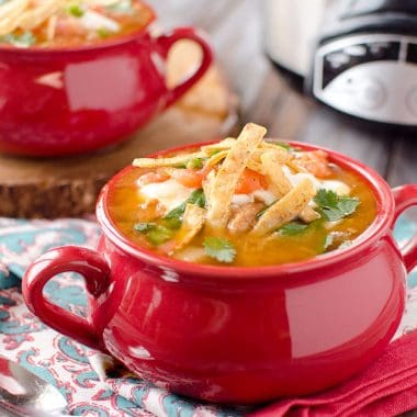 Crock Pot Chicken Tortilla Soup - Krafted Koch - A flavorful and healthy soup recipe make in your slow cooker.