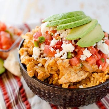 Light Crock Pot Fiesta Chicken & Rice Bowls - An easy weeknight dinner recipe, loaded with bold Mexican flavor, made in your slow cooker.