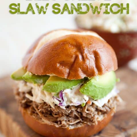 Pulled Pork & Bleu Cheese Slaw Sandwich - Krafted Koch - A delicious and simple sandwich recipe with pulled pork made in your Crock Pot for an easy weeknight dinner idea!