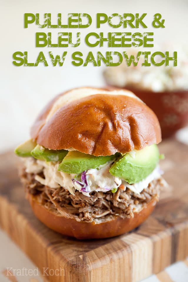 Pulled Pork & Bleu Cheese Slaw Sandwich - Krafted Koch - A delicious and simple sandwich recipe with pulled pork made in your Crock Pot for an easy weeknight dinner idea!