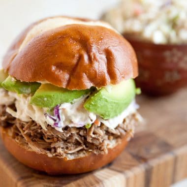 Pulled Pork & Bleu Cheese Slaw Sandwich - Krafted Koch - A delicious and simple sandwich recipe with pulled pork made in your Crock Pot for an easy weeknight dinner idea!