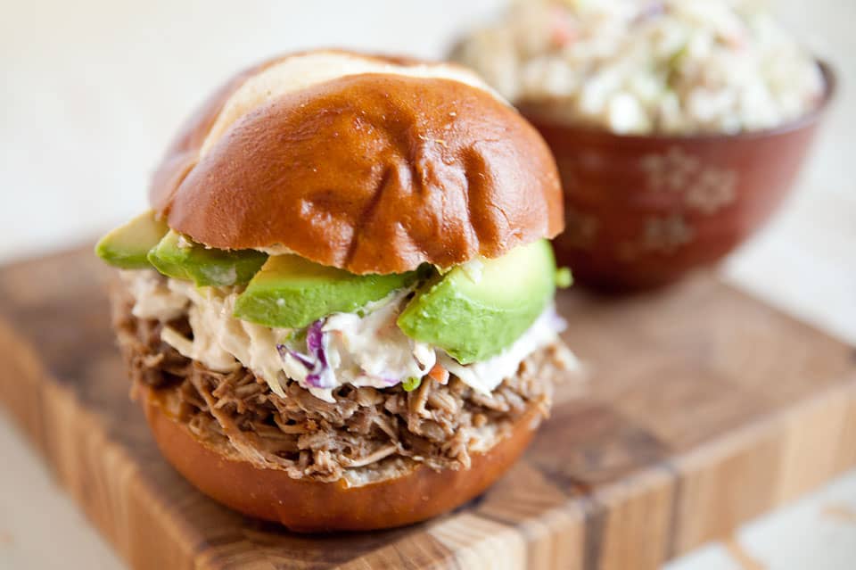 Pulled Pork & Bleu Cheese Slaw Sandwich - Krafted Koch - A delicious and simple sandwich recipe with pulled pork made in your Crock Pot for an easy weeknight dinner idea!