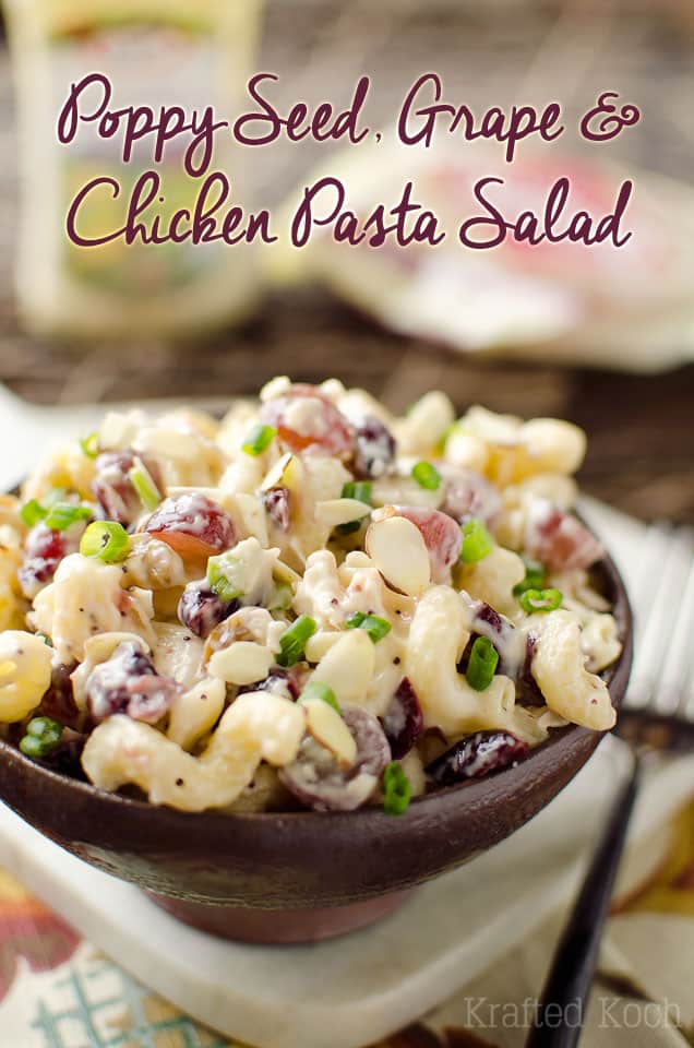 Poppy Seed, Grape & Chicken Pasta Salad - Krafted Koch - A fresh and delicious salad recipe loaded with juicy grapes, chewy cranberries and crunchy almonds for the perfect side.