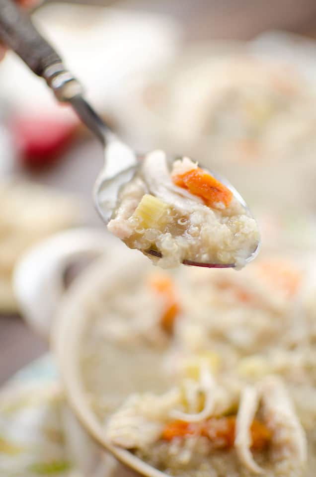 Crock Pot Chicken, Quinoa & Roasted Garlic Soup